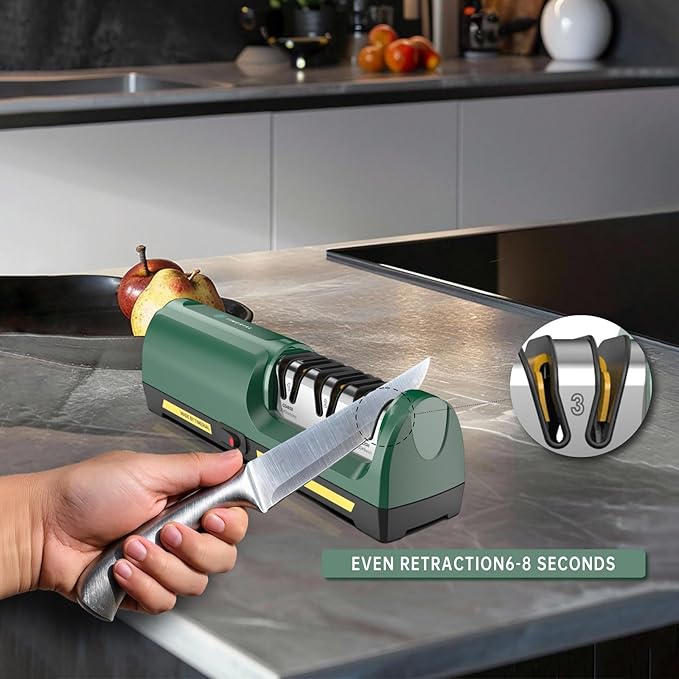 Electric Knife Sharpener 3 Stage Diamond Abrasives Disc 15° Precision Angle Guide, for Sharpening and Polishing Steel Kitchen Knives or Ceramic Knives,120 Grit and 600 Grit and 1000 Grit