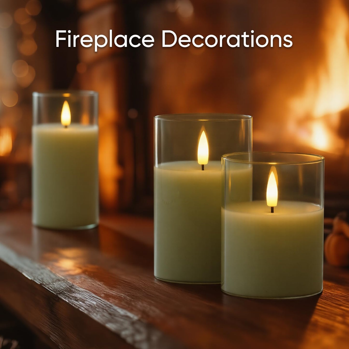 5plots Flameless Battery Operated Candles Set of 3, Green LED Candles with Remote Timer, Real Wax Glass Pillar Candles Warm Flickering Light for Indoor Home, Halloween, Christmas Decor D3 x H4 5" 6"