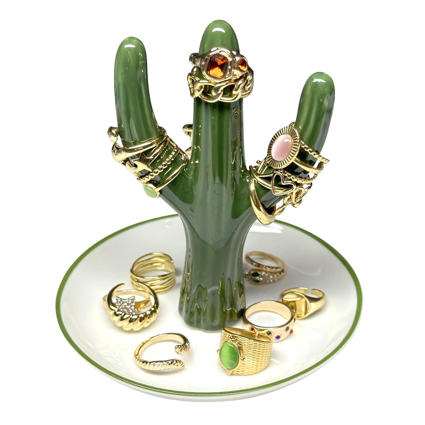 PUDDING CABIN Cactus Ring Holder Green Jewelry Dish for Rings Earrings Bracelets Necklace Organizer, Cactus Gift for Women Birth