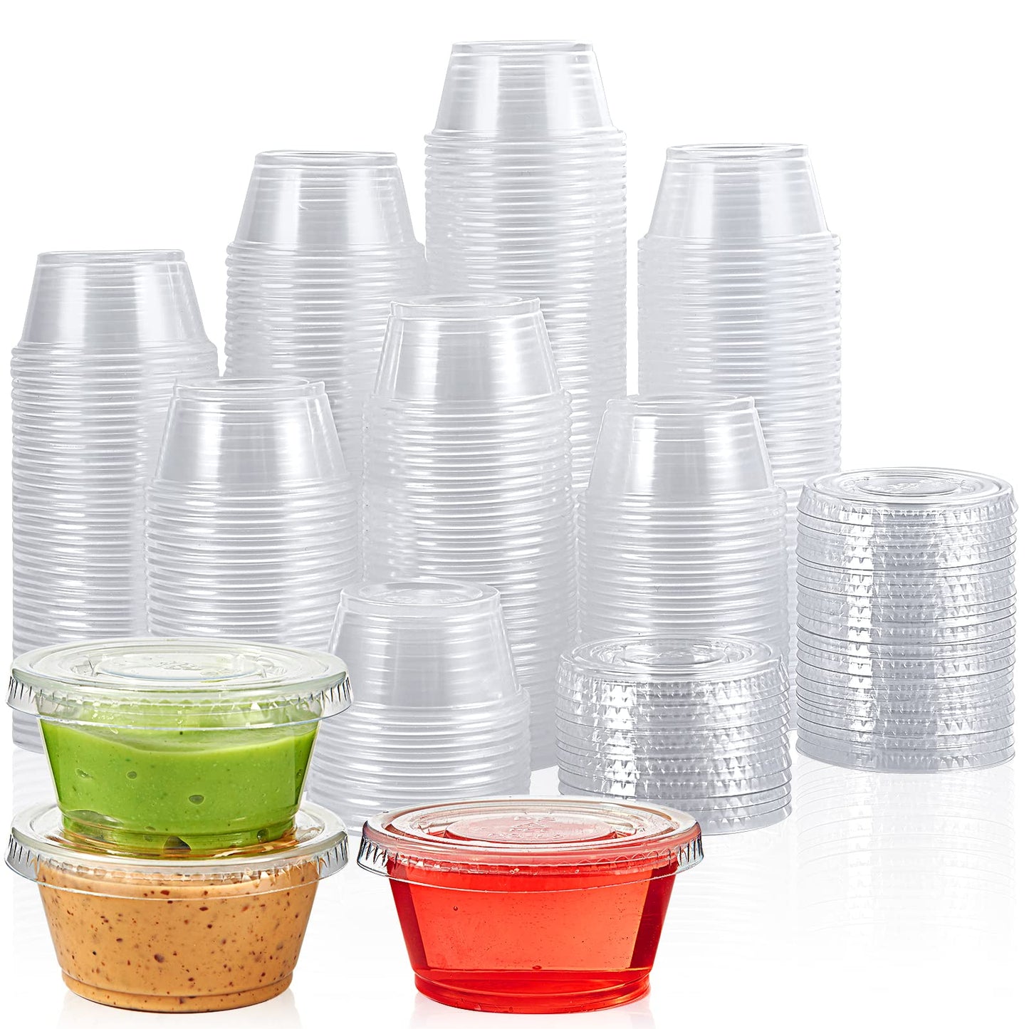 200 Sets 2 oz Disposable Plastic Portion Cups with Lids, Small Plastic Condiment Containers for Sauce, 2 oz Jelly Shot Cups