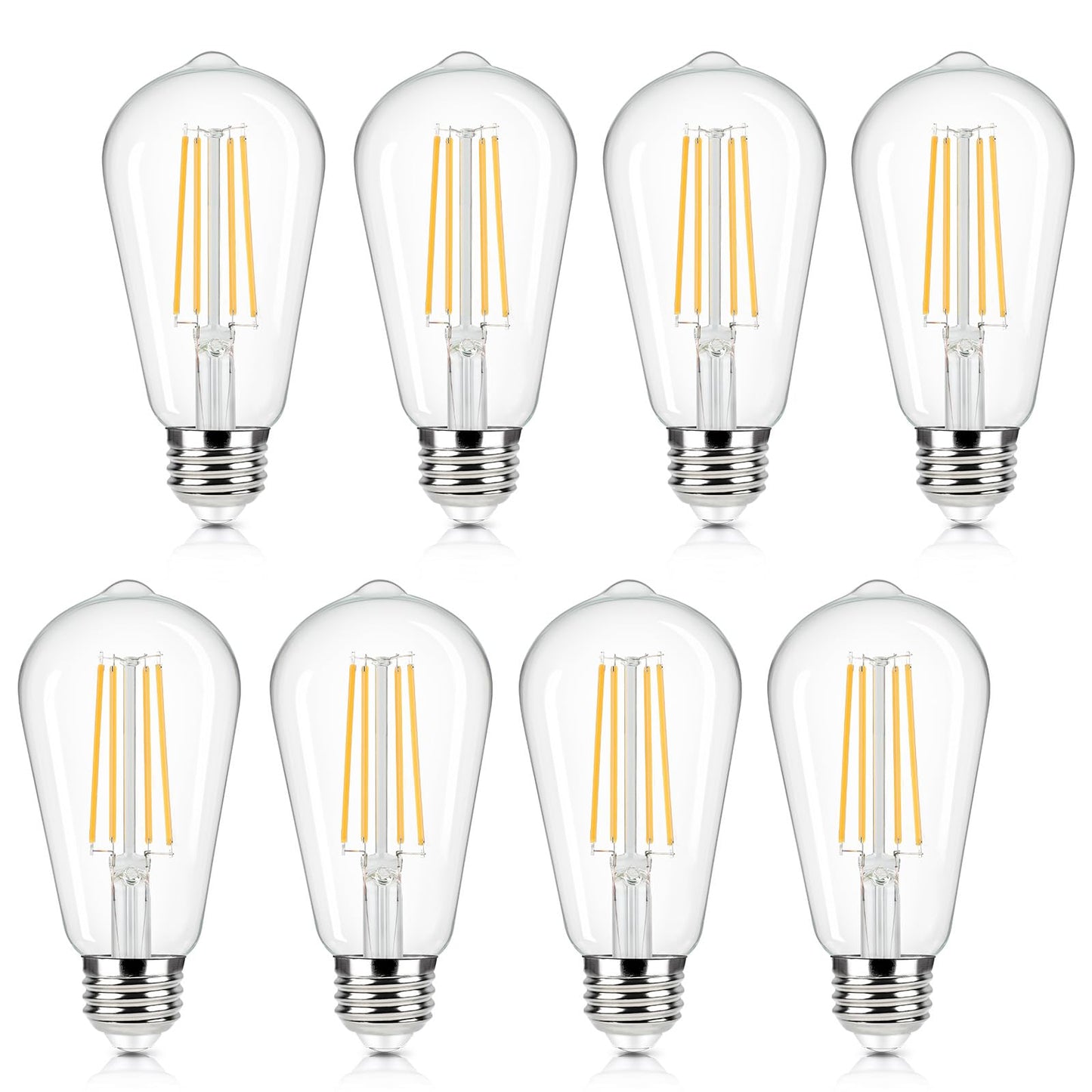 Brightever Vintage LED Edison Bulbs, 6W ST58, 2700K Warm White, Clear Glass, E26 Base, 8 Count, Model 580132-06+