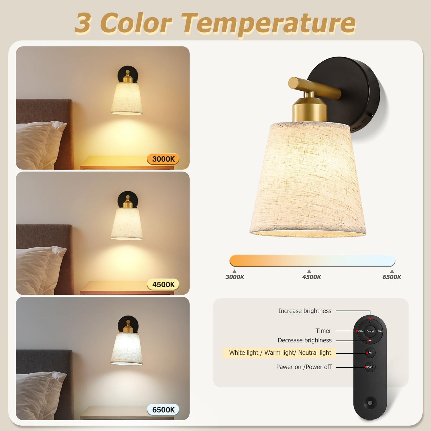 Joosenlux Battery Operated Wall Sconce Set Of 2 With Fabric Shade - Rechargeable Cordless Wall Lamps  Remote Control  Dimmable Led  Black And Gold  Modern Decorative Accent Light