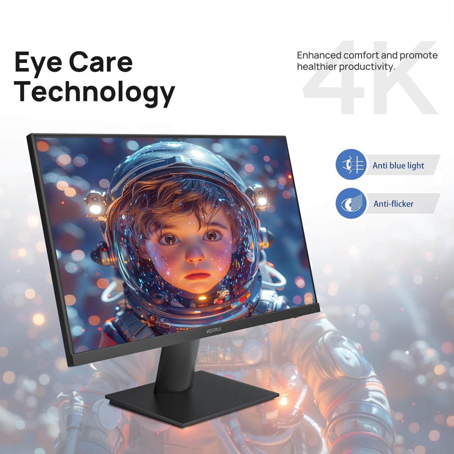 KOORUI 27 Inch 4K Monitor Computer UHD(3840 * 2160) IPS Display, 99% sRGB, 95% DCI-P3, 1.07 Billion Colors, Freesync & G-sync, Displayport & 2X HDMI, VESA 100 * 100mm, Tilt -5 to 20°, Audio Out (N07)