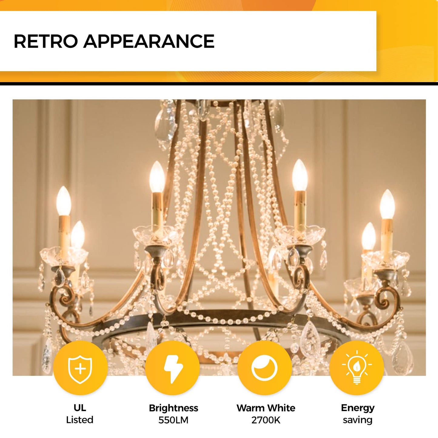 Hizashi 60W Dimmable Candelabra Led Bulbs, 2700K Soft White, E12, B11, 12 Pack, Ul Listed, 550Lm, Glass