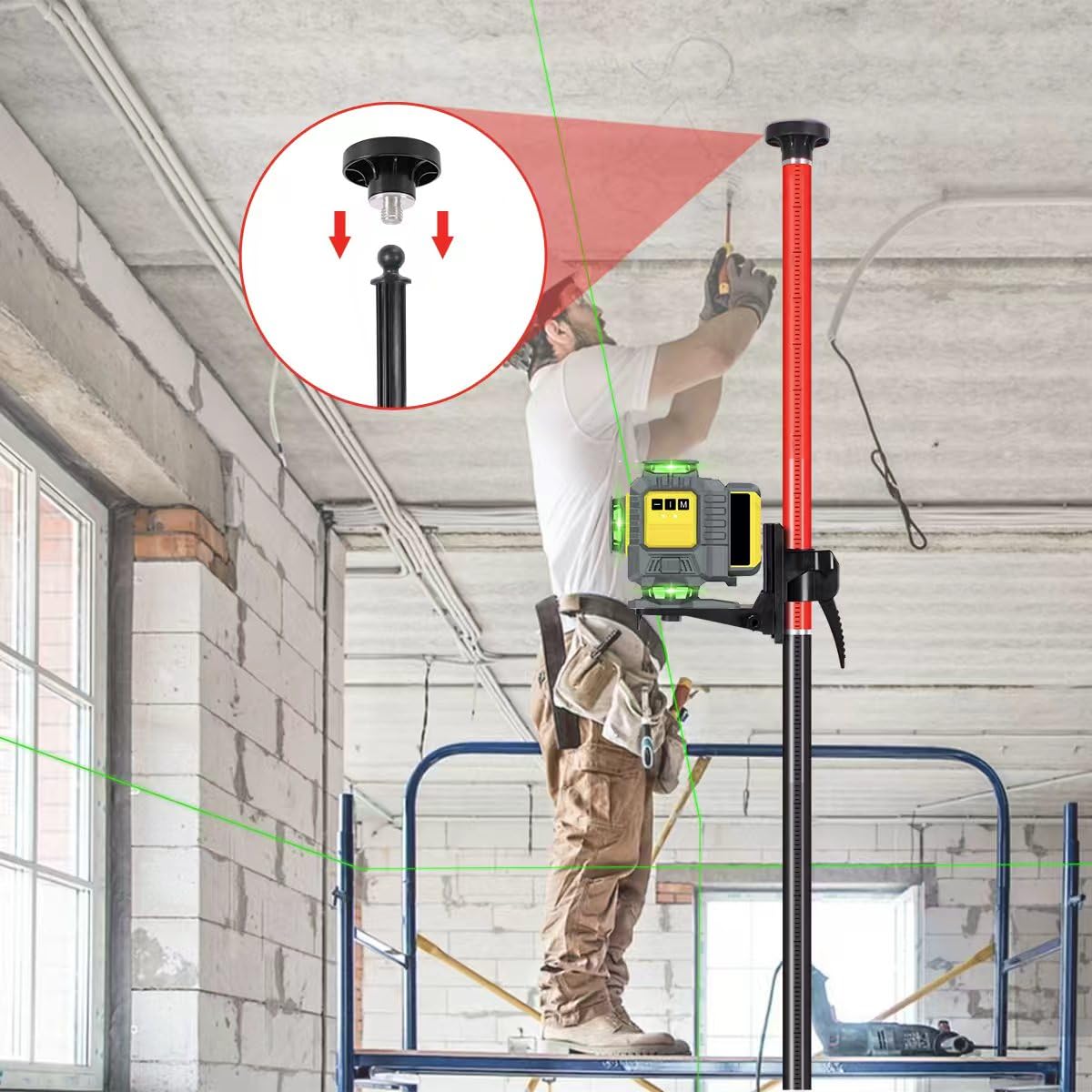 Telescoping Pole, Telescoping Laser Level Support Pole with Tripod and Mount for Lasers Level of Rotary and Line Lasers