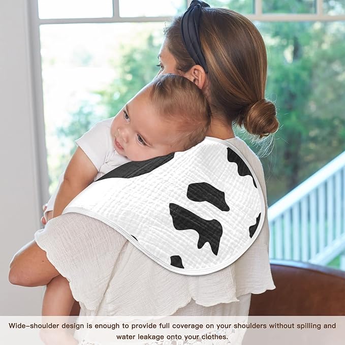Muslin Baby Burp Cloths Set of 1, Soft Absorbent Animal Cow Print Muslin Washcloths, Bibs, Face Towel for Newborn Boys Girls, 22 x 11 Inch