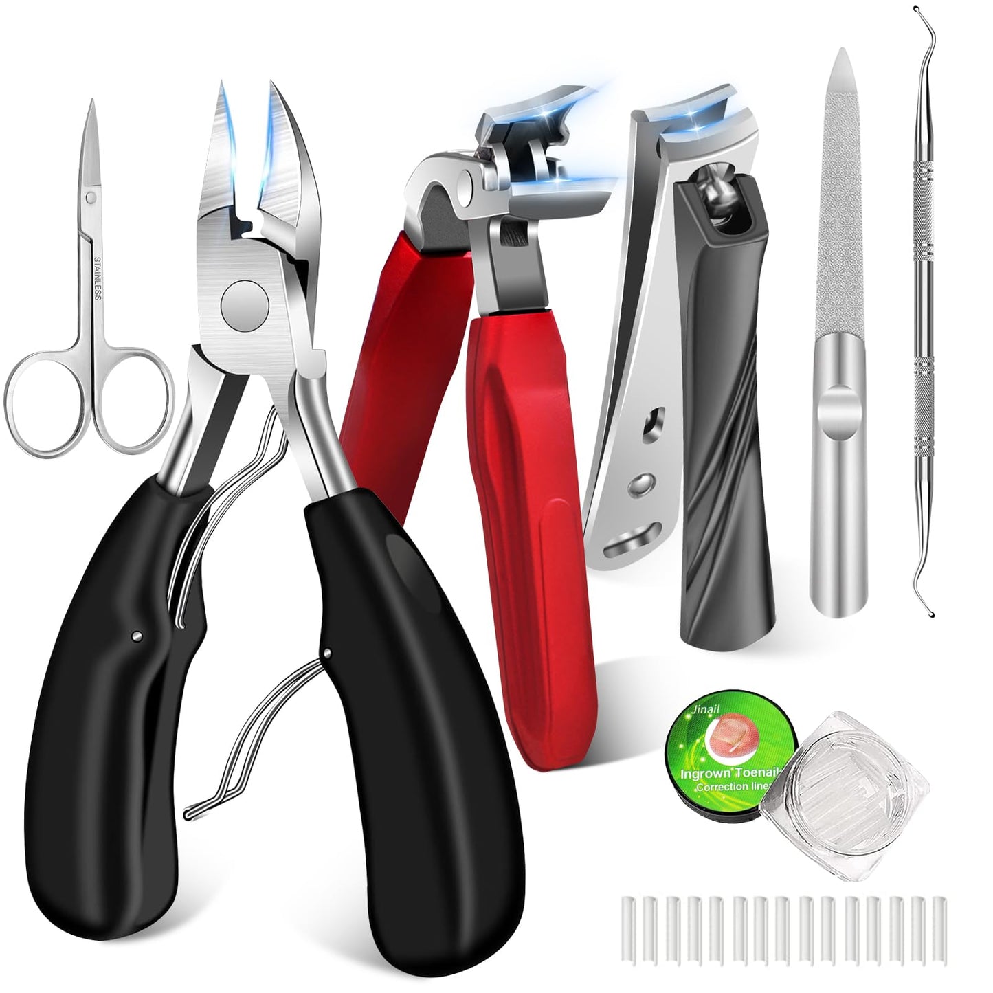 DUAIU 7Pcs Toenail Clippers for Thick Nails, Angled Head Large Nail Clippers for Senior, Heavy Duty Ingrown Toenail Clipper Sets