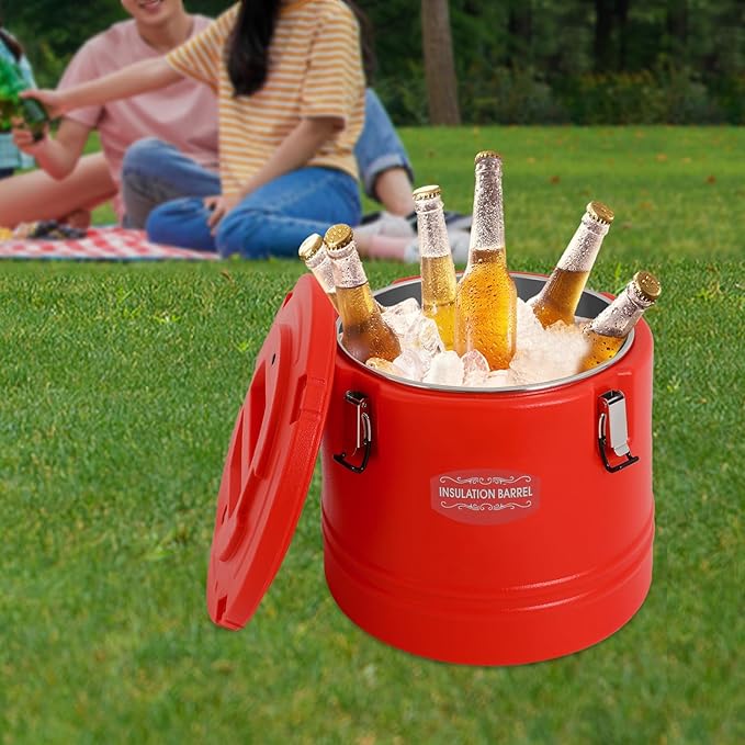 Eapmic 31.7Qt Insulated Food Container, Stainless Steel Container, 30L Commercial Soup Carrier 6 Hours Heat Preservation for Hot and Cold Food Storage Restaurant Canteen Home Lunch Use (Red, 30L)