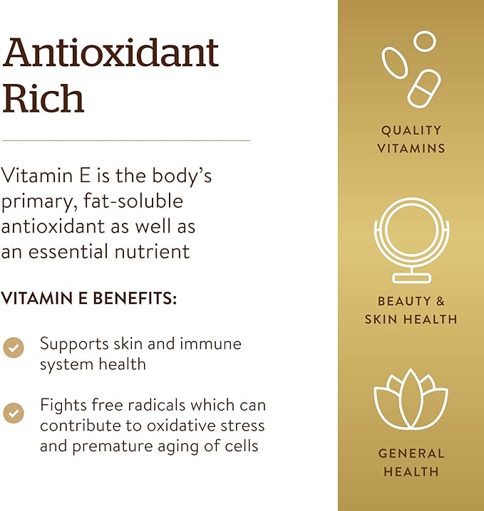 Solgar Vitamin E 268 mg (400 IU), 360 Alpha Softgels - Natural Antioxidant, Skin & Immune System Support - Naturally-Sourced Vitamin E - Gluten Free, Dairy Free - 360 Servings