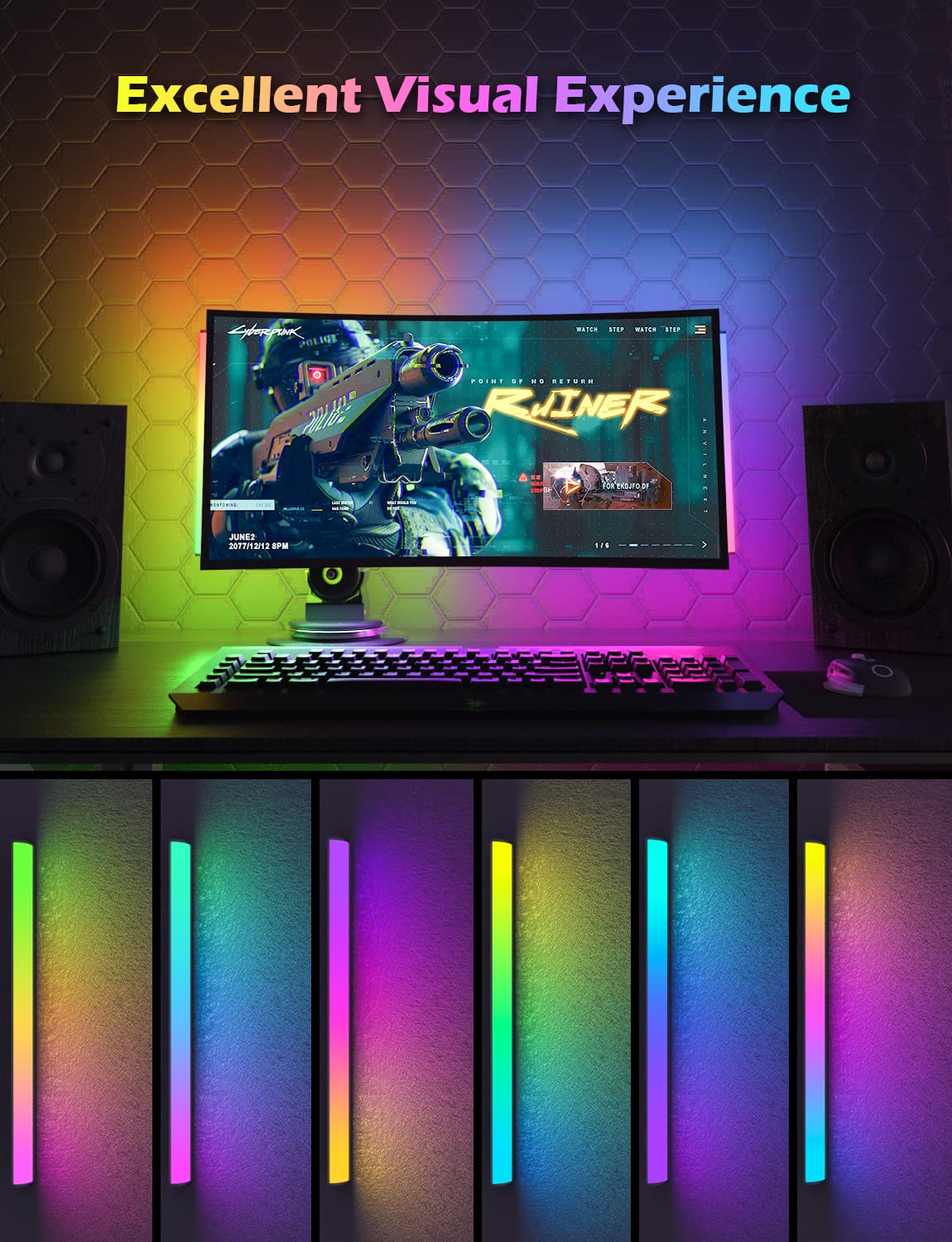 Ferswe RGBIC Gaming Light Bar, Dimmable, Speed Adjustable, Model F-UK005, Double Gaming Lights