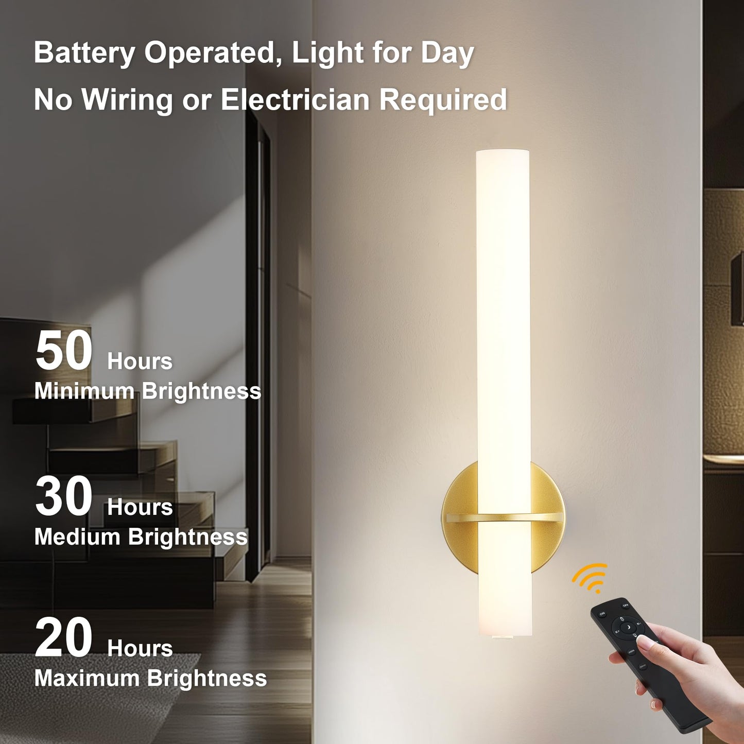 KARTOOSH Gold Wireless Wall Sconce Set of 2, Rechargeable, Dimmable, 18 Inch, 3000K-6000K, Model ZM331BGD46