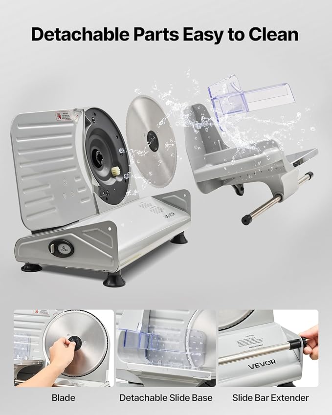 VEVOR Meat Slicer, 8.6 inch 200W Electric Deli Slicer Machine with two SUS420 Blade, 0-0.6 inch Adjustable Thickness, ETL Certified Home Food-Slicer for Meat, Ham, Baguett, Steak