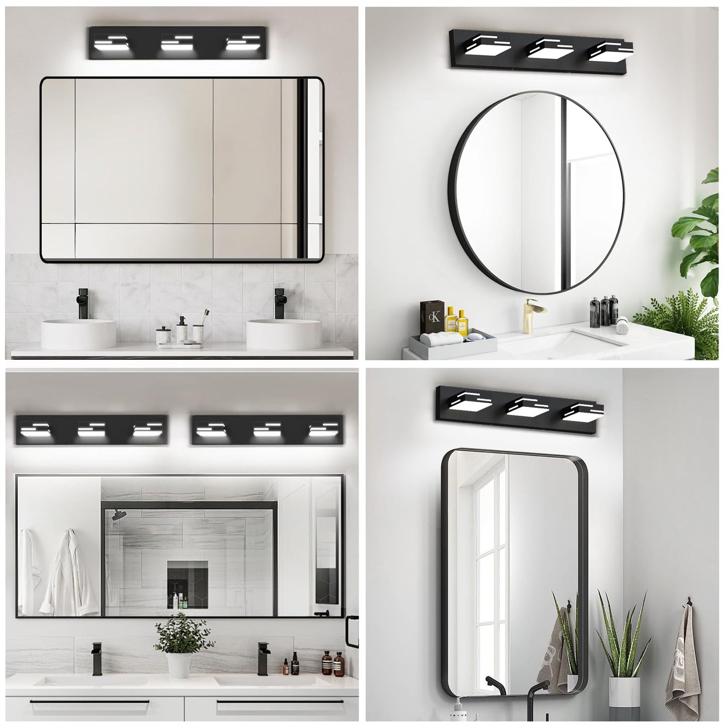 Izorro Modern Led Bathroom Vanity Light Fixtures (24-Inch  3-Light 5Cct Dimmable)  Matte Black Vanity Lights For Bathroom Lighting Fixtures Over Mirror With Rotatable