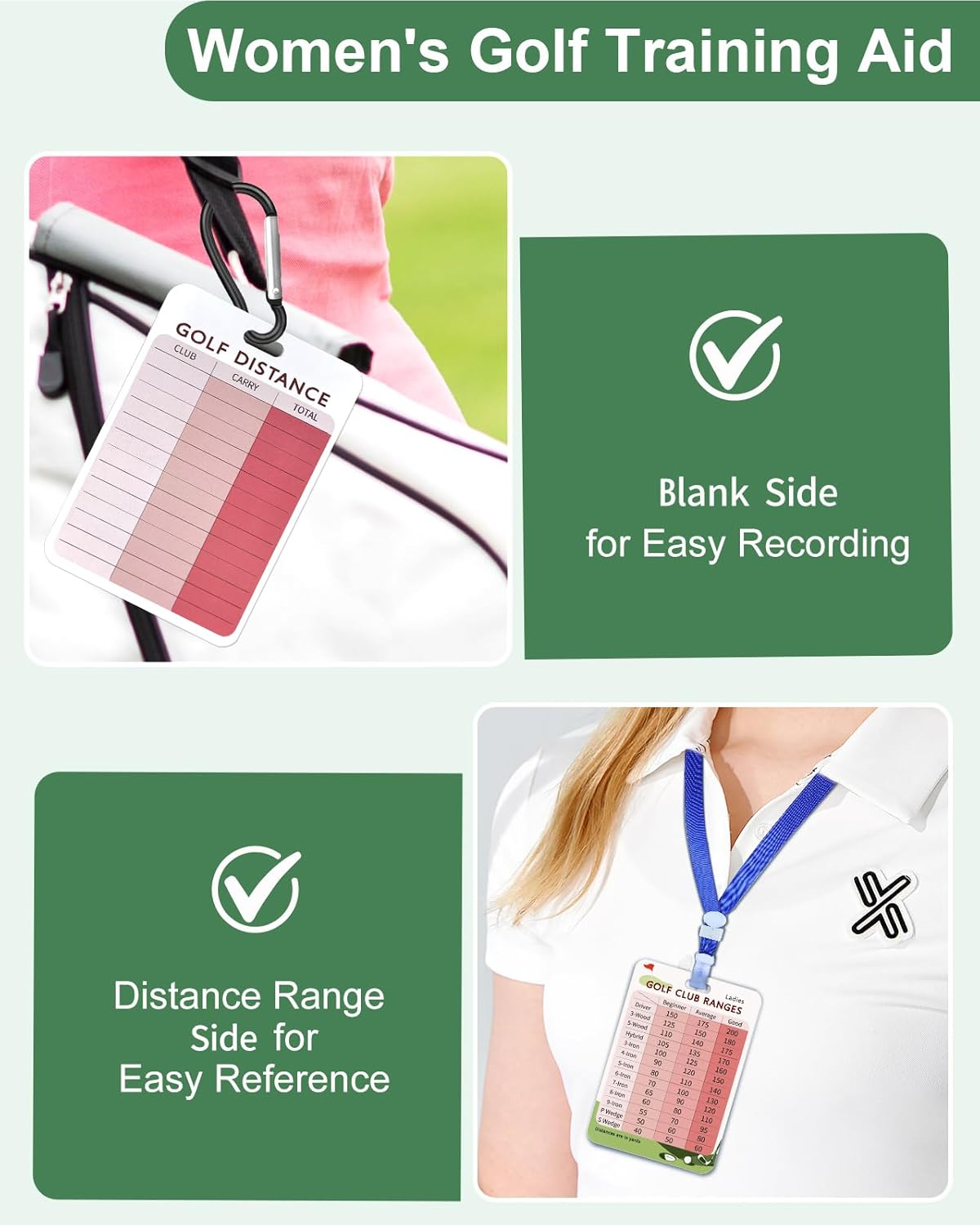Swooflia Golf Club Distance Card - 2 Pack or 1 Pack Golf Club Range Chart Card, Swing Minder Reference & Blank Distance Yardage Scorecard, Golf Bag Accessories Gifts for Men Women Golfers