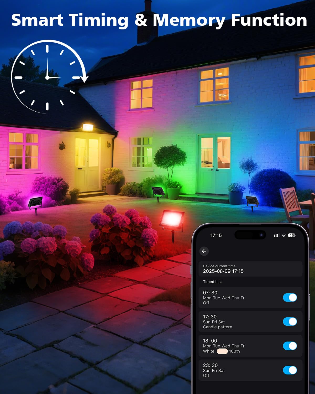 T-SUN LED Flood Light 60W RGBCW Dimmable Outdoor Smart Light Model TS-F42 Waterproof with Remote & APP Control