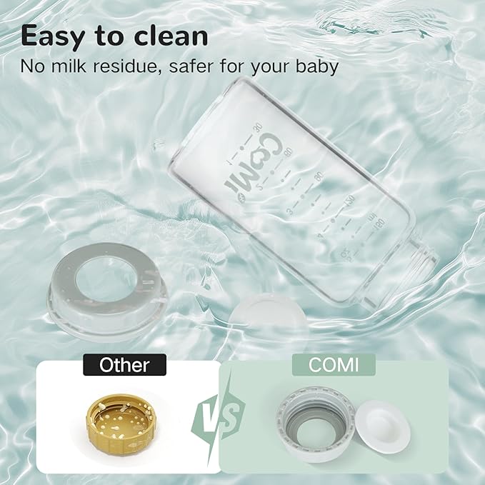 COMI Natural Glass Baby Bottle,Standard Neck Breastmilk Storage Bottle for Fridge,Breast Milk Container,Breast Pump Bottle Compatible with Medela Breast Pump,BPA Free,6PCS (5oz,6 Gray Lids)