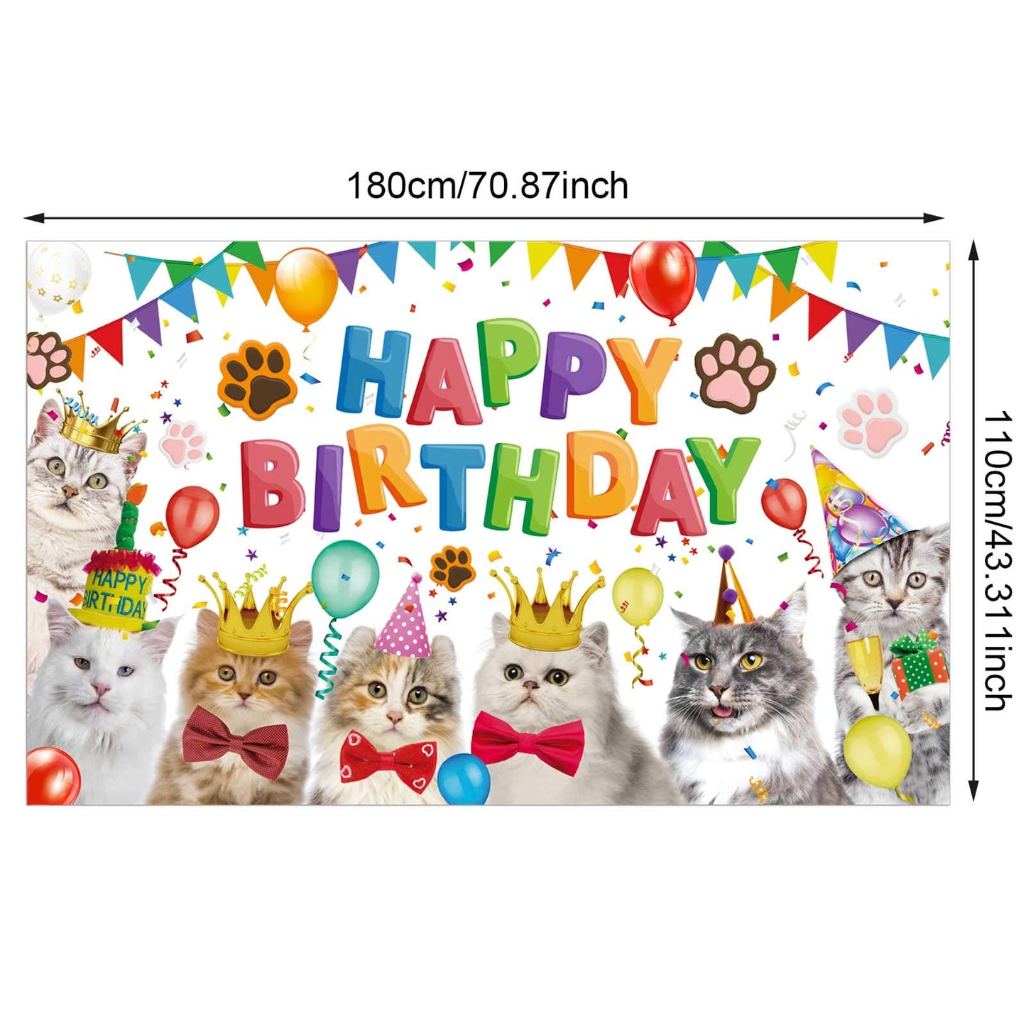 Tatuo Cat Birthday Decorations Happy Birthday Backdrop Kitten Cat Theme Party Photo Backdrop Photography Background Pet Paw Birt