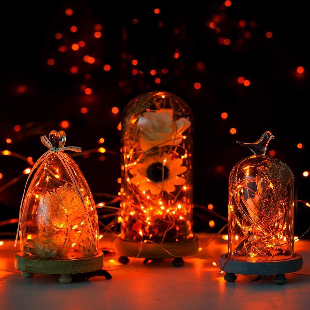 ANJAYLIA Orange String Lights, 50 LEDs Twinkle Fairy Lights, 16.4ft, Battery Operated, Indoor/Outdoor Decoration, Model LED-001