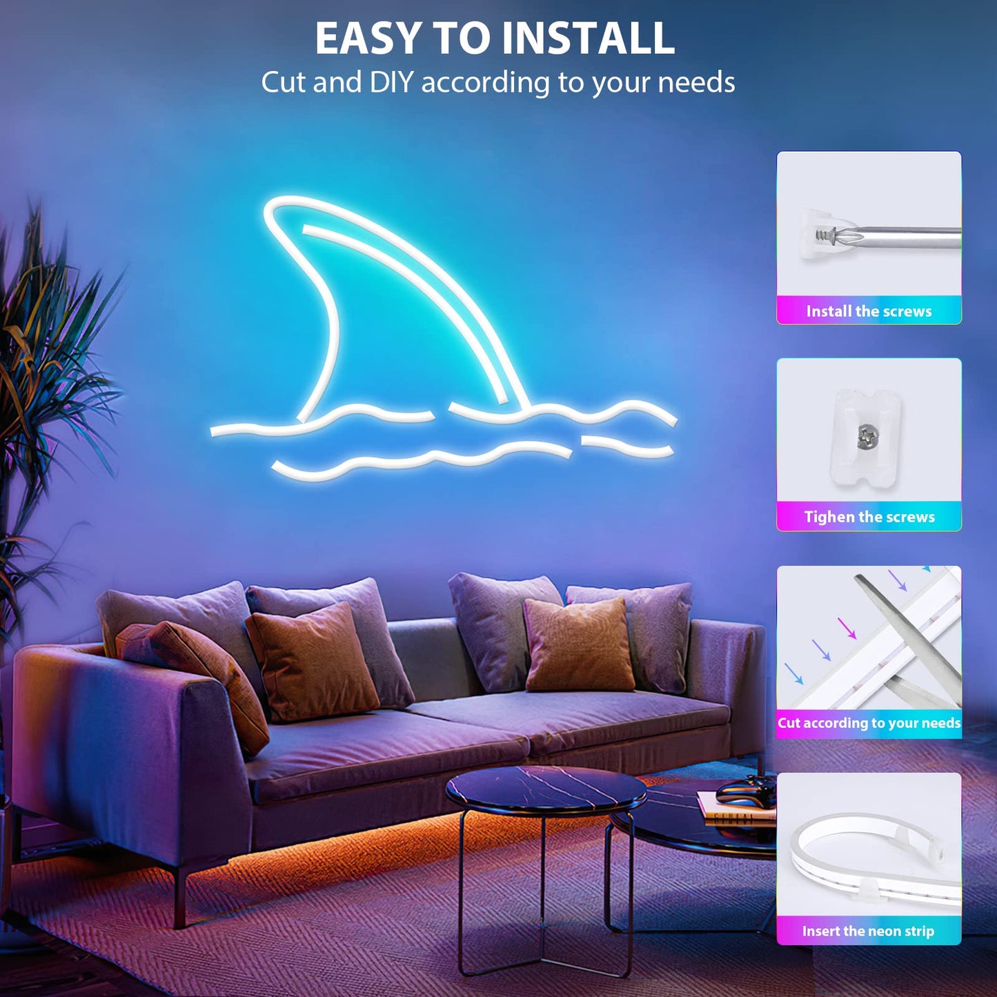 Lamomo RGB Neon LED Strip Lights, 16.4Ft Led Neon Rope Lights with App Remote Control, Music Sync, Indoor IP65, Waterproof, Flexible DIY Lights Design for Bedroom, Living, Gaming Room, Party Decor