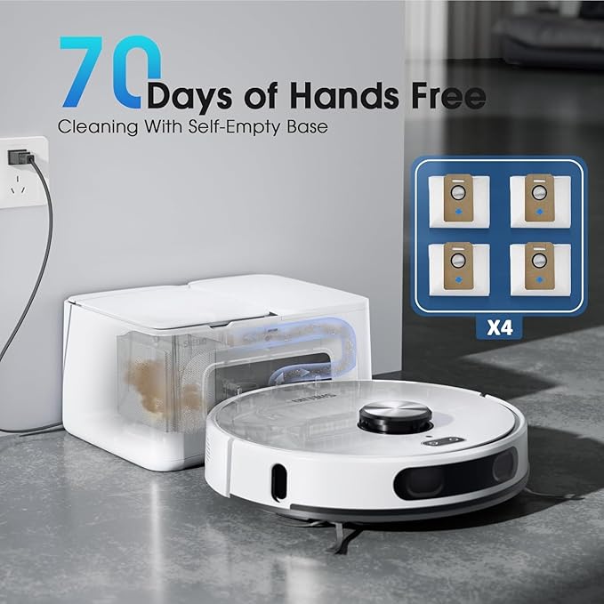 Robot Vacuum and Mop, 3-in-1 Robotic Vacuums Cleaner with LiDAR Navigation Smart Mapping & Max Strong 6000Pa Suction, Self Emptying Bases for 70 Days-White
