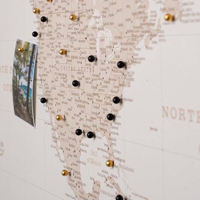 Canvas World Map with Cork Pin Board - English Lettering - Decorative Wall Decoration for All Rooms - Canvas Pictures with World Map Motif (120x80 cm, Pattern 9)