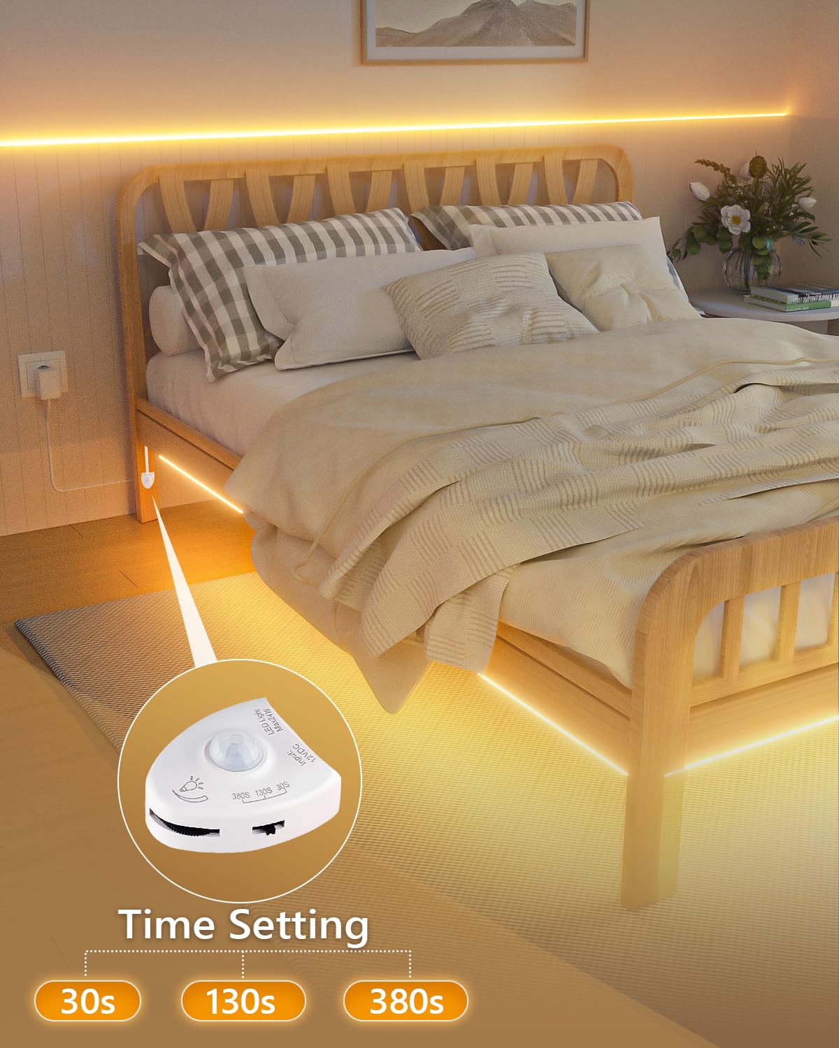 Willed Dimmable Motion Activated Bed Light, 5Ft Led Strip, Warm White, Model Cd-Ww For Bedroom, Crib, Stairs, Bathroom
