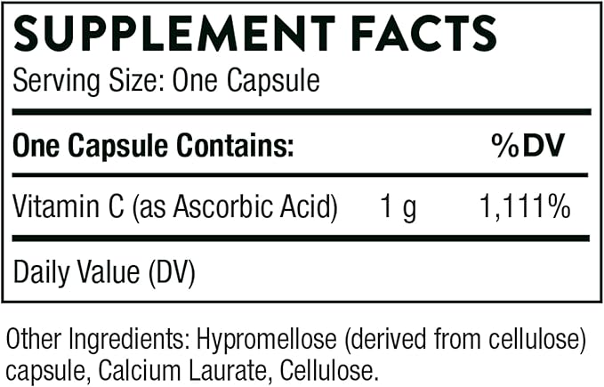 THORNE Ascorbic Acid - 1000 mg Vitamin C Supplement - Supports Healthy Immune Response, Collagen Formation, and Antioxidant Support* - Gluten-Free - 60 Capsules