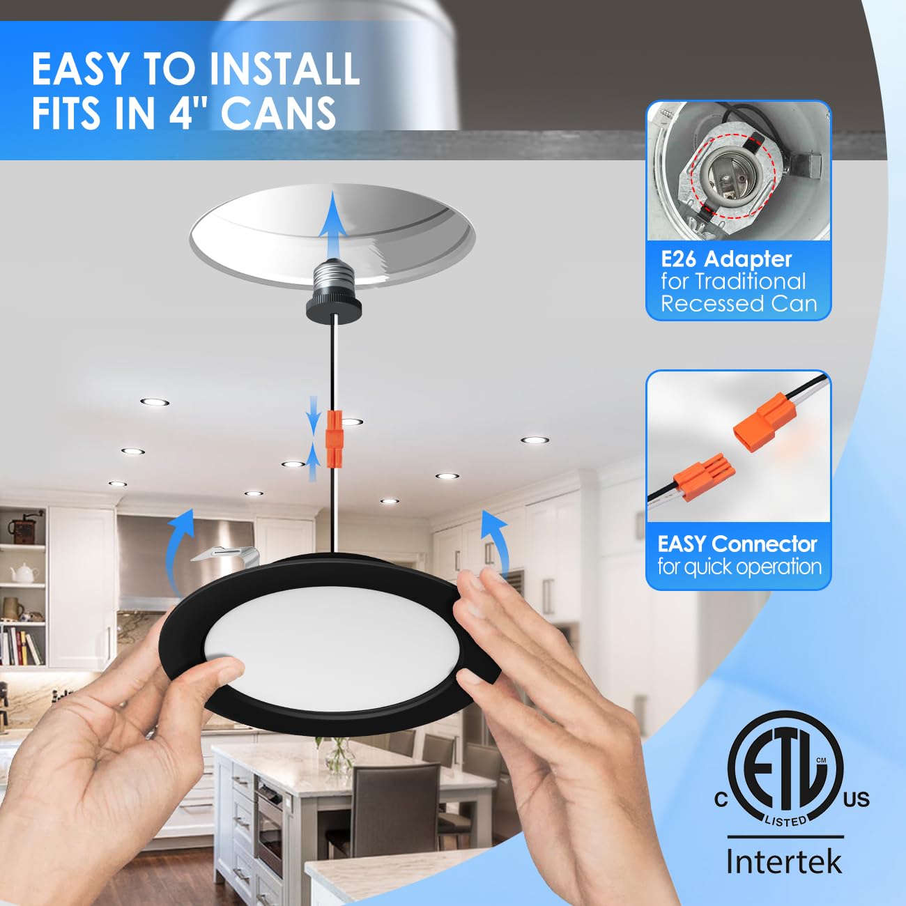 Anwio Recessed Lighting 4 Inch Black  5Cct 6W 700Lm Flat Retrofit Led Recessed Lights Can Needs  2700/3000/4000/5000/6000K Selectable Can Lights Cri 80+ Dimmable E26 Base Ic Rated & Etl 8 Pack