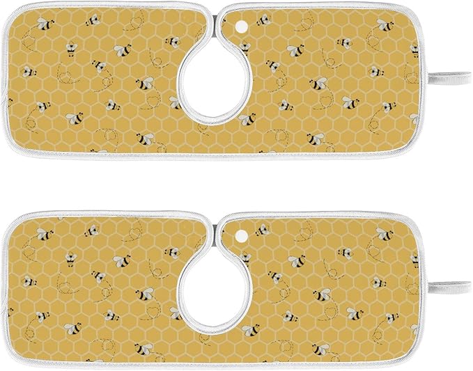 Kitchen Faucet Absorbent Mat,Bees Honey Honeycombs Water Splash Guard for Sink, Faucet Drip Catcher Thicken Sponge Microfiber Faucet Water Catcher Mat Sink Absorbent Mat for Kitchen 14x5in 2 Pack