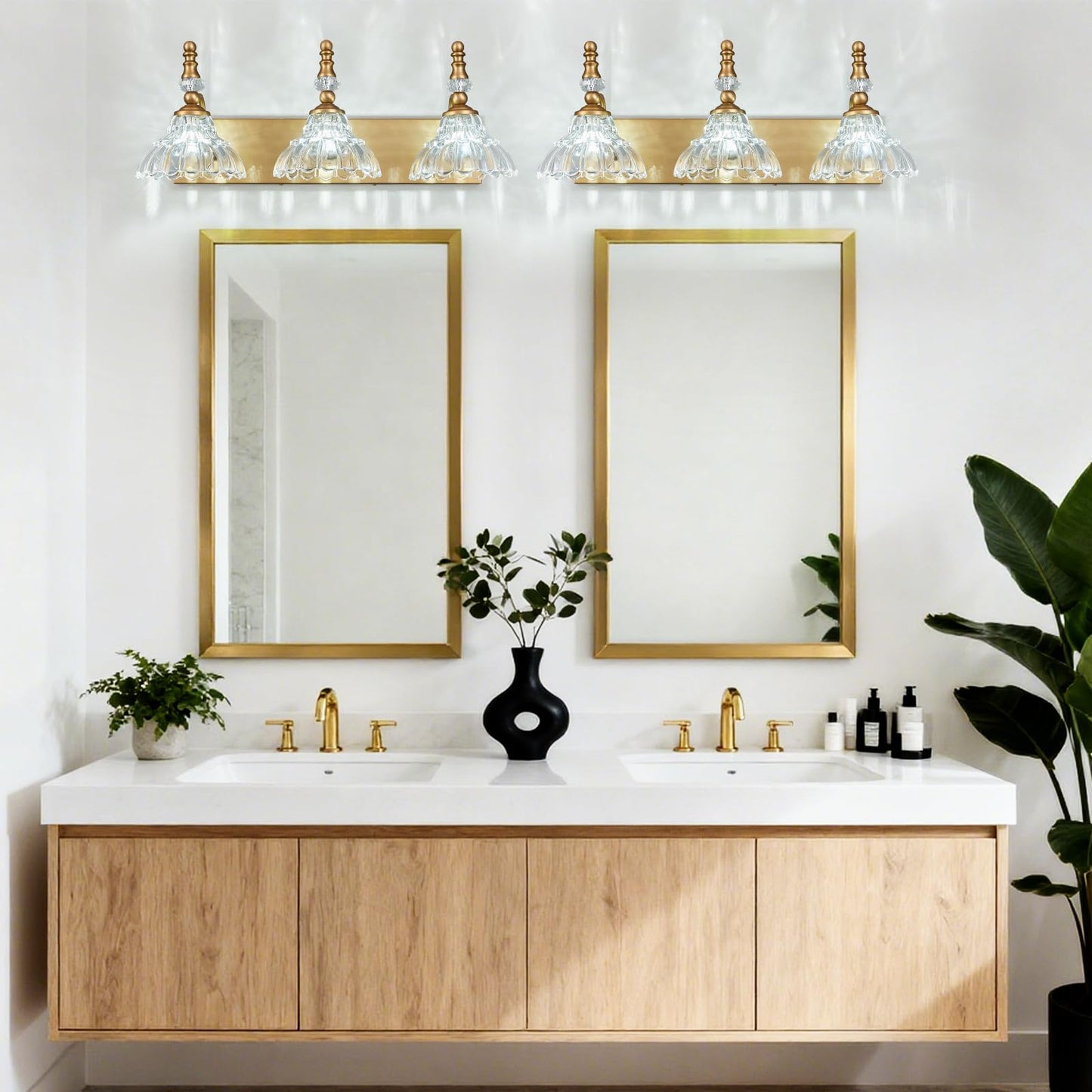 Lbsqj Vintage Bathroom Vanity Light  3-Light Brass Vanity Lighting Fixture With Flower Glass Shade  Bathroom Lighting Fixtures Over Mirror