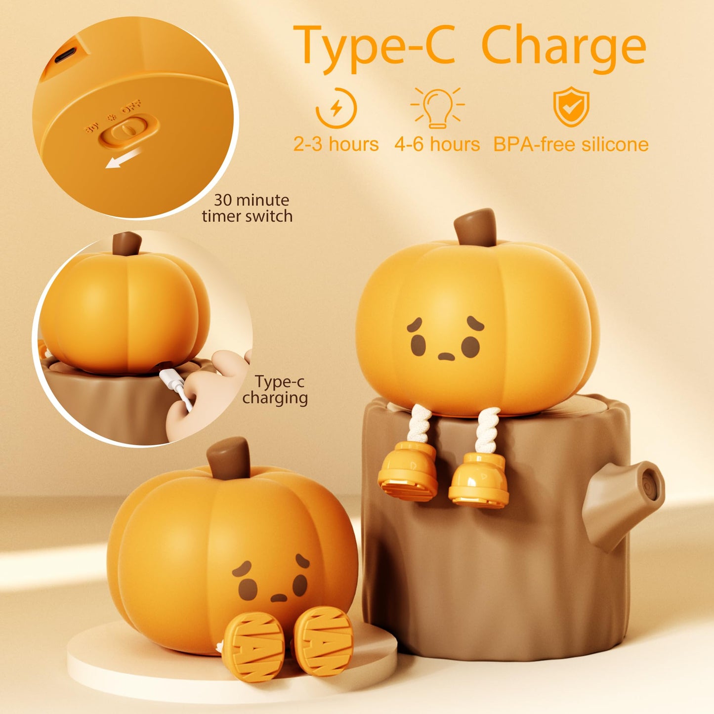 Cute Pumpkin Led Night Light  3 Level Dimmable Nursery Nightlight  Silicone Soft Light Lamp Gift  Rechargeable Bedroom Touch Lamp For Breastfeeding  Kids  Girl  Boy  Halloween Decor (Pumpkin Shape)