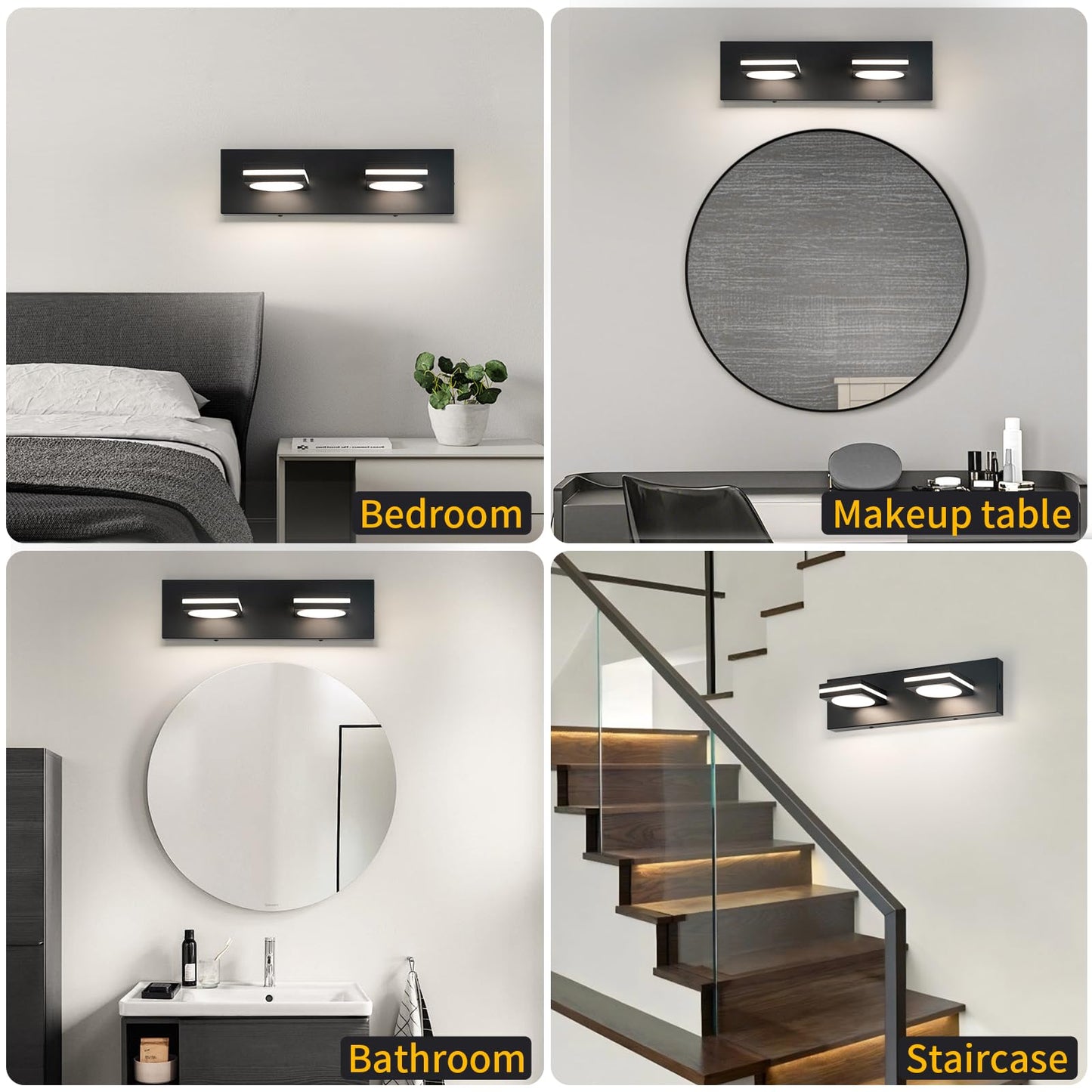 Okeli 2-Light Led Bathroom Vanity Light Fixtures  Matte Black Modern Bathroom Wall Lighting Fixtures Over Mirror (3Cct  3000K-6000K)
