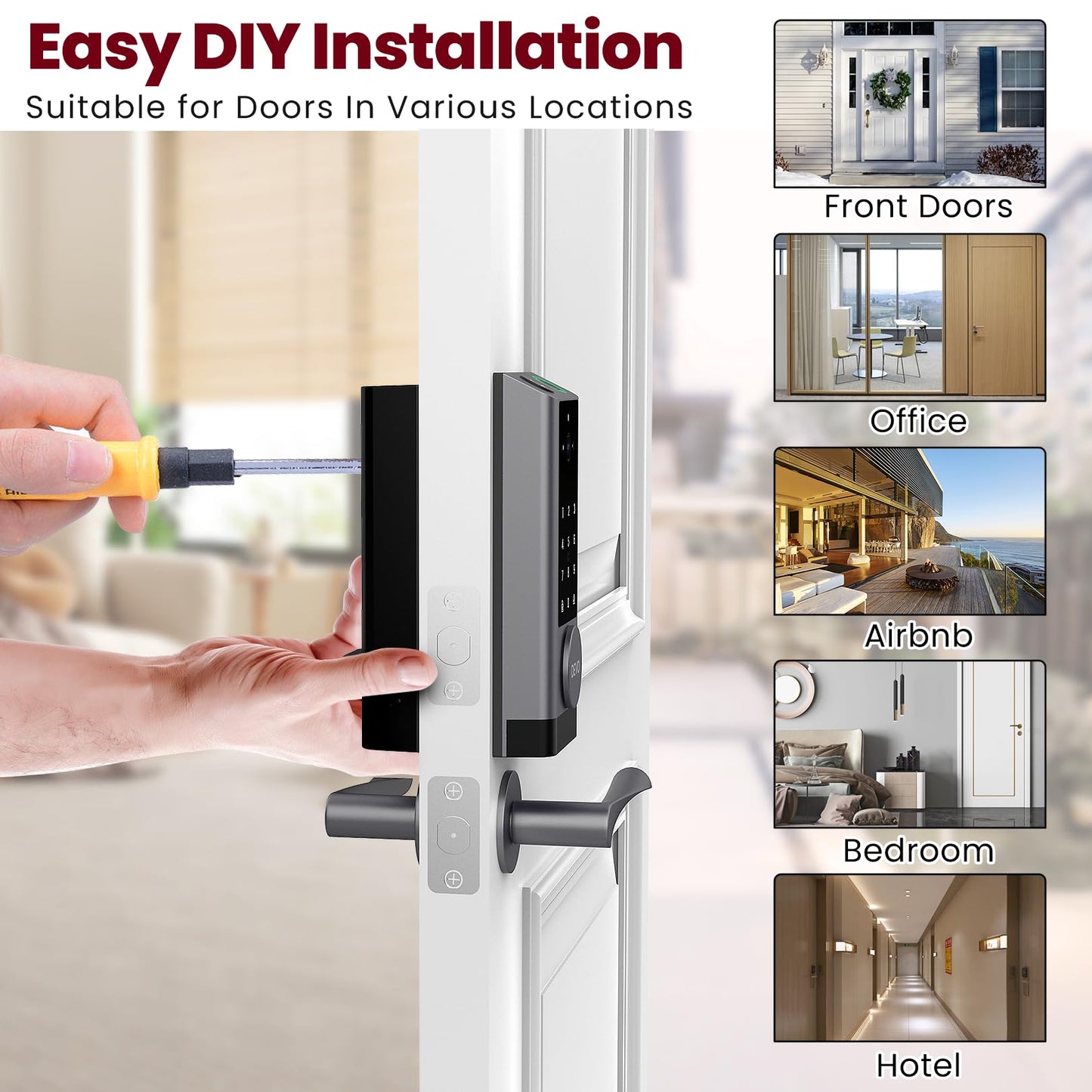 DEVO G1 Video Smart Lock with Camera & Doorbell, 6-in-1 Keyless Entry Door Lock with Fingerprint, App Remote, Auto Locks, Built-in Wi-Fi Smart Deadbolt for Front Door(Gray)