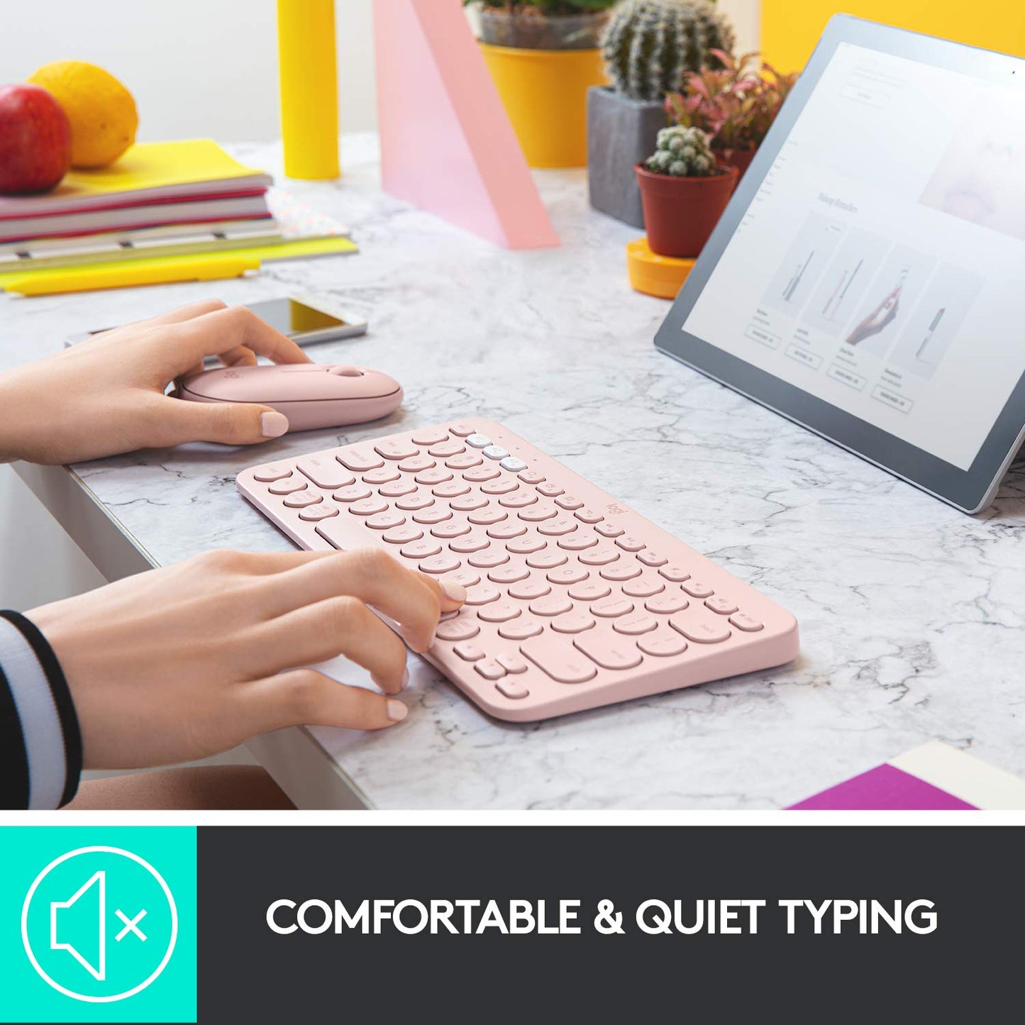 Logitech K380 Pebble Wireless Multi-Device Keyboard For Windows, Apple Ios, Apple Tv Android Or Chrome, Bluetooth, Compact Space