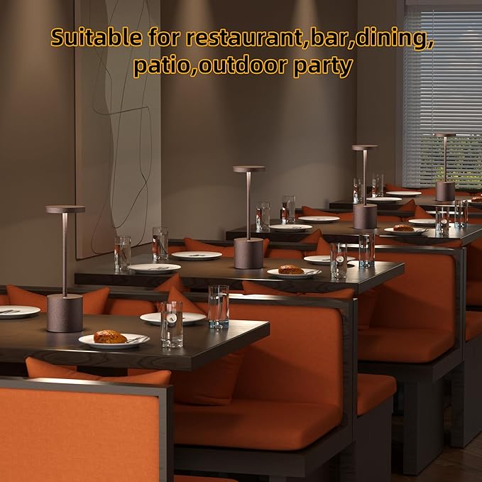 Cordless Table Lamps Rechargeable - Outdoor Waterproof LED Table Light Portable 5000mAh Battery Operated Lamp 3 Color Stepless Dimming with Memory Function for Restaurant Dining Patio Rust