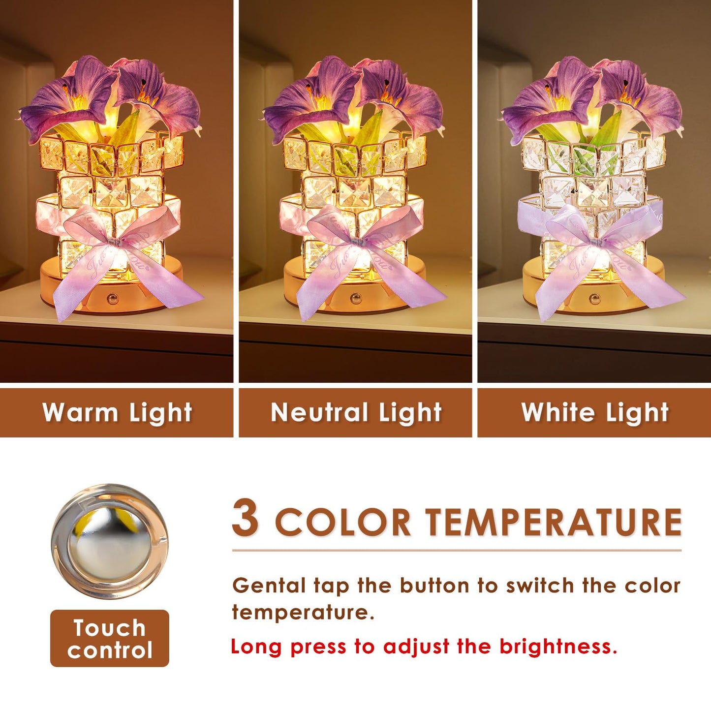 Purple Morning Glory Flower Table Lamp  Artificial Flowers Birthday Gifts For Women Mom Grandma Sister  Rechargeable Battery Powered Cordless Touch Crystal Night Light  Kitchen Bedroom Office Decor