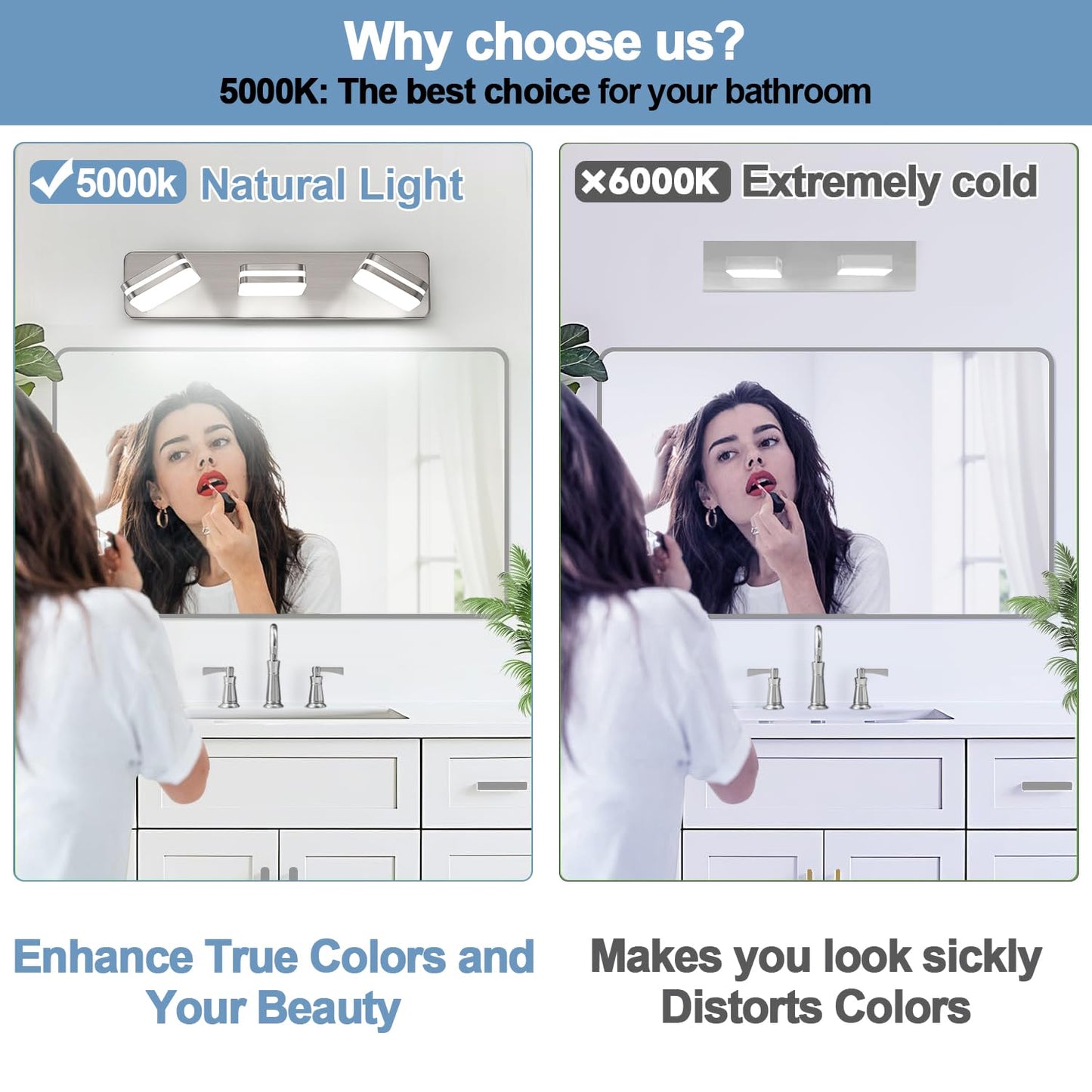 1300Lm Led Modern Bathroom Vanity Light Fixtures  360?Rotate Acrylic Brushed Nickel Vanity Lights For Bathroom  Modern Wall Lighting Fixtures Over Mirror Kitchen Living (Natural White Light 5000K)