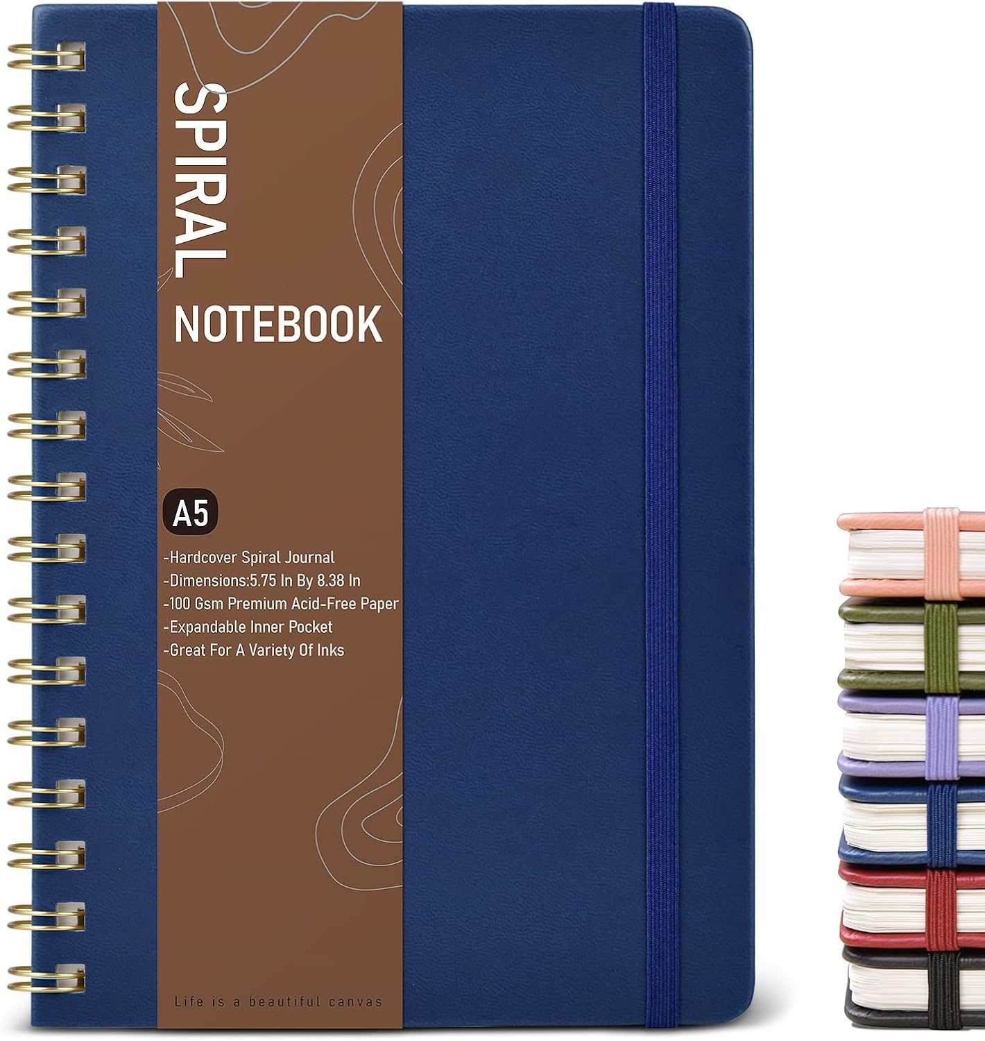 Graph Spiral Journal Notebook, A5 Hardcover Spiral Journals for Women Men, 100 GSM Graph Paper Notebooks, 150 Pages Spiral Bound Grid Notebook for Writing Note Taking Work 5.75" x 8.38", Navy Blue