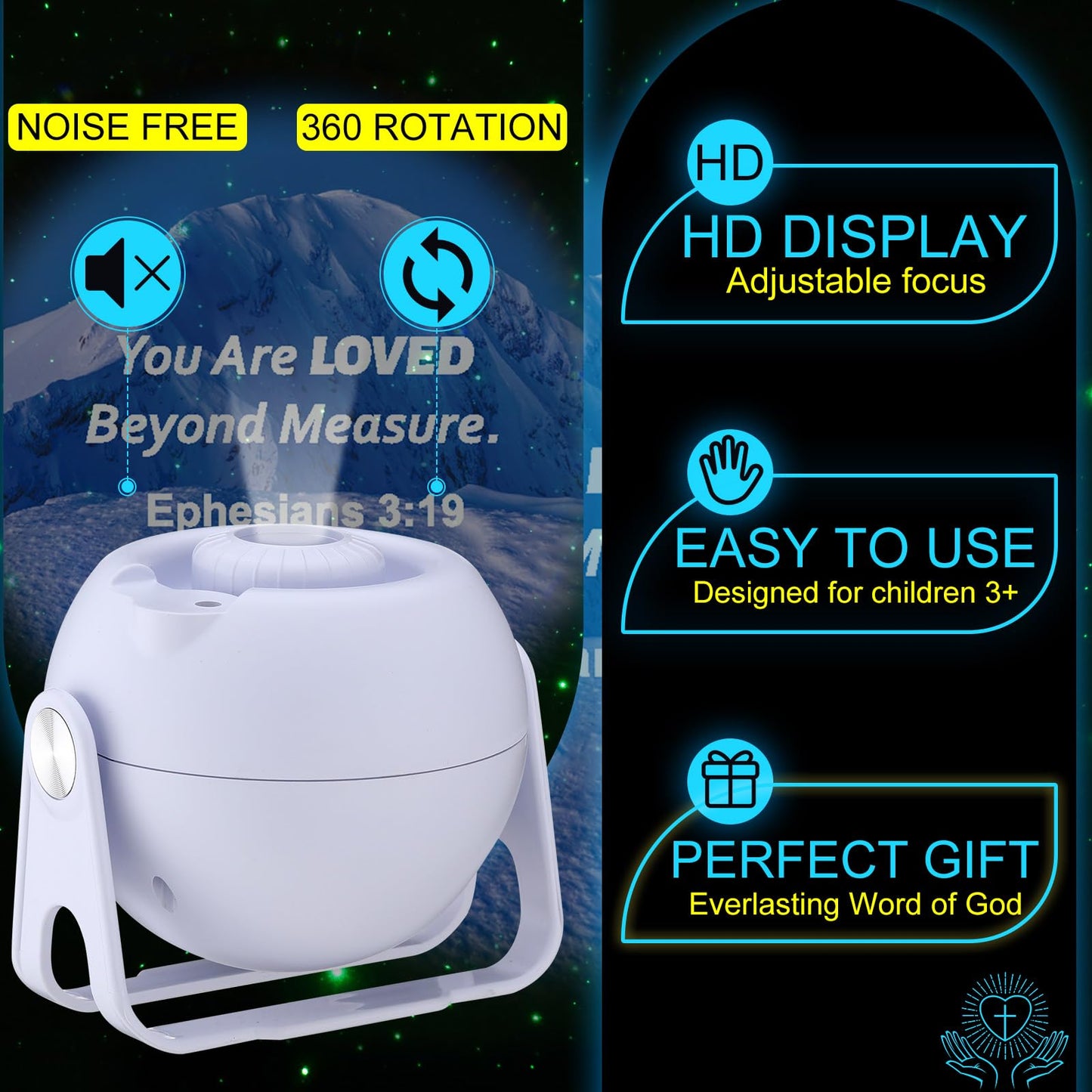 Aurelema Landscape Verses Projector Galaxy Projector Includes 12 Interchangeable Christian Discs Night Light Set Project Religious On Walls Or Ceilings For Gift