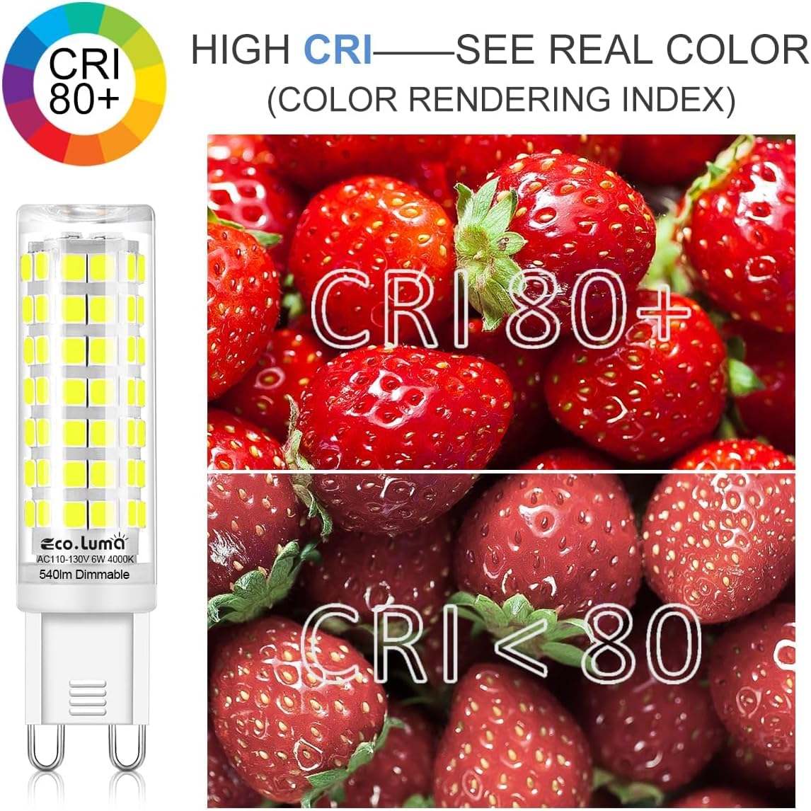 Eco.Luma G9 Led Bulb  50W-60W Equivalent  5000K Cool White Dimmable  Efficient 6W  540 Lumens  G9 Bi-Pin Base T4 Led Light Bulbs For Indoor Lighting Replacement (Cool White  6 Pack)