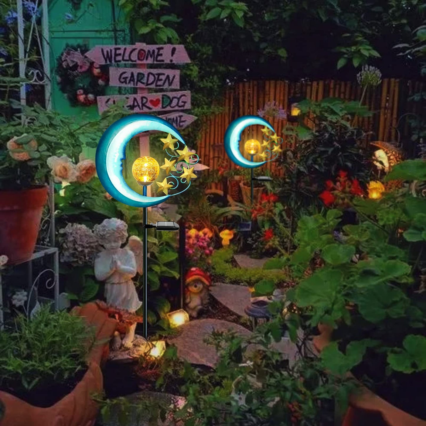 Eprosmin Solar Garden Lights - Waterproof  le Glass Globe Led Pathway Lighting For Yard, Lawn, Patio - Eprosmin-Moon