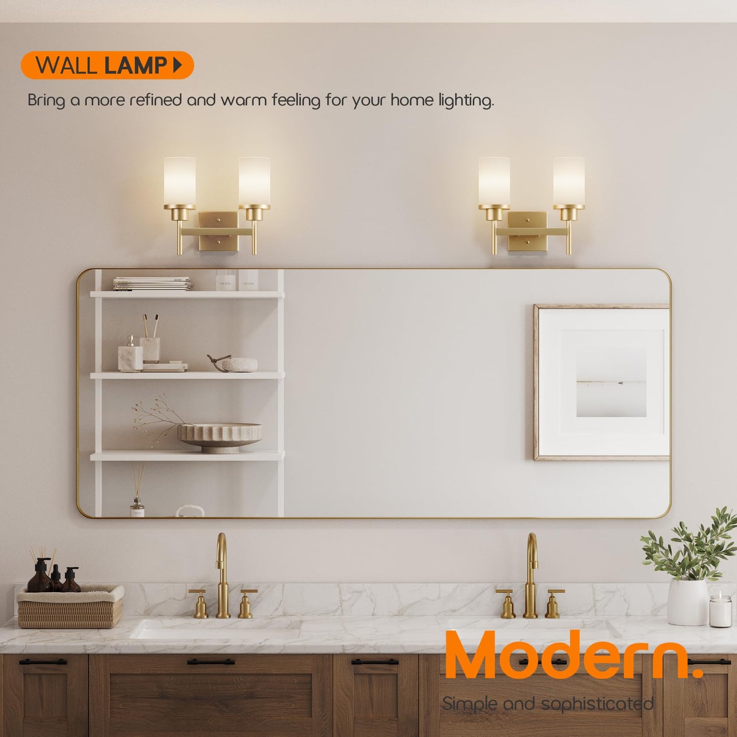 Aoneon Vanity Lighting Fixtures With White Frosted Glass Shade  Double Wall Lamps For Bathroom Mirror Bedroom Living Room Washroom Porch  Gold T001Gd-L2