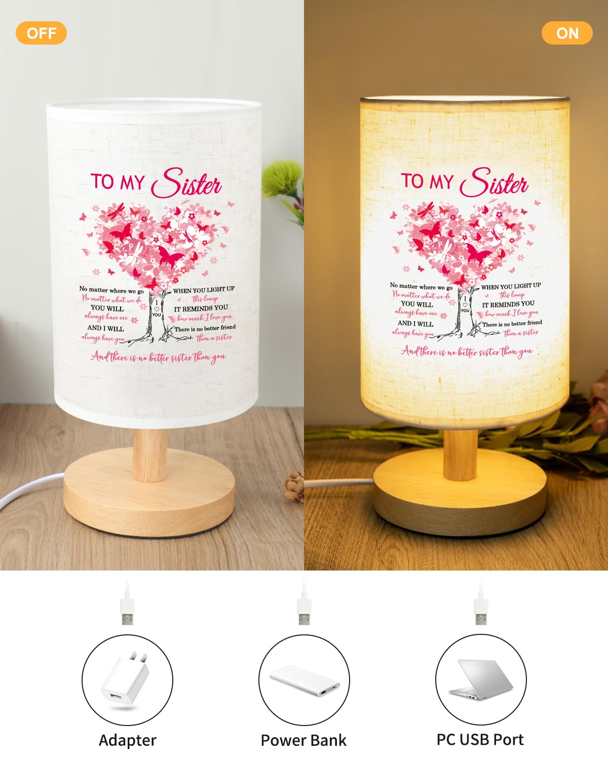 Calibron Sister Birthday Gifts  Gifts For Sisters Fabric Lamp  SisterS Gift From Sisters Table Lamp With Wooden Stand  Anniversary Wedding Gift For Sister
