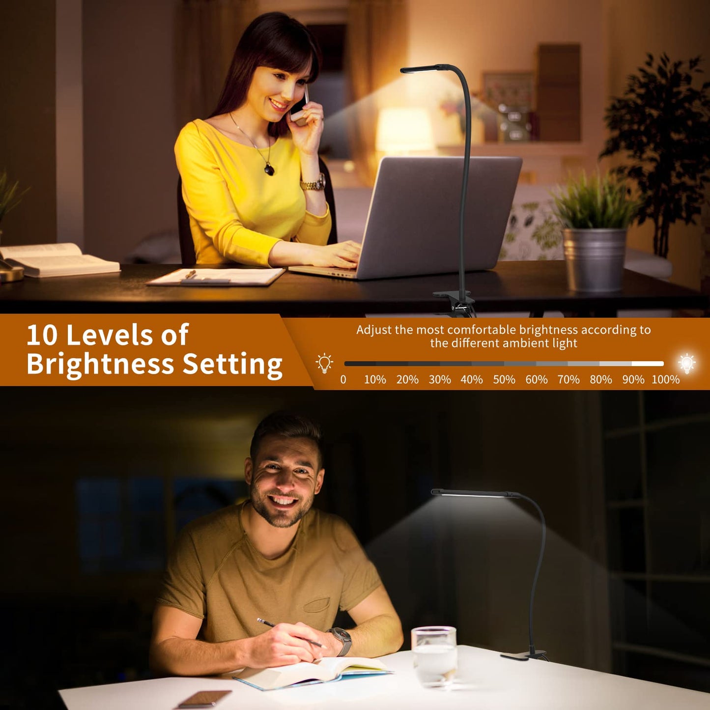 Izell Led Book Light Clip-On – 3 Color Modes, 10 Brightness Levels, Flexible Gooseneck, 15.8 Height, Black, Model Tbl401-Bk