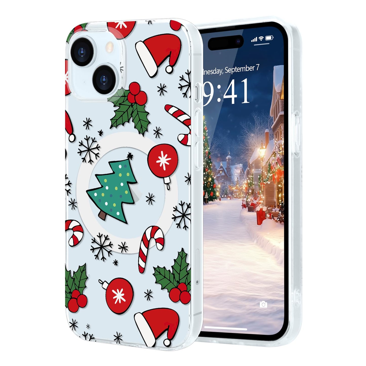 Pepmune for iPhone 15 Case, Cute Merry Christmas Clear Phone Cover for Kids Women Men Xmas Tree Candy Pattern Compatible with Ma