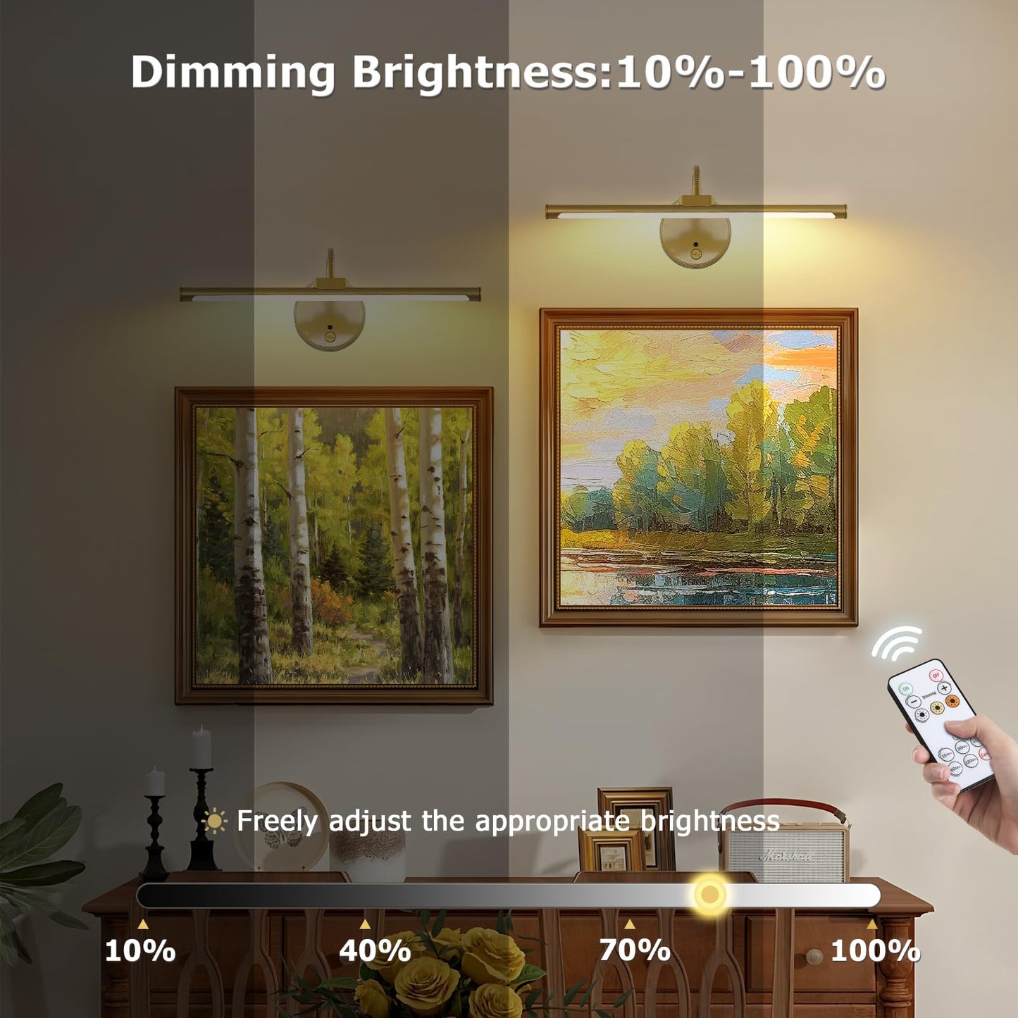 Picture Lights For Wall - Wireless Rechargeable Led Light With Remote  Adjustable Arm  Gold Battery Operated Display Lighting For discomfort-reducingtings  Bedroom  Gallery Wall D?Cor (Gold  12.6 Inch - 2Pack)