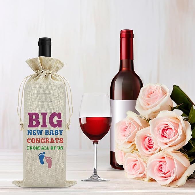 New Baby Gift Wine Bags Baby Reveal Gift Welcome New Baby Gift for Friends Grandparents Pregenant Announcement Gift for Women Wine Gift Bag Christmas Birthday Gift Drawstring Wine Wrapping Bag