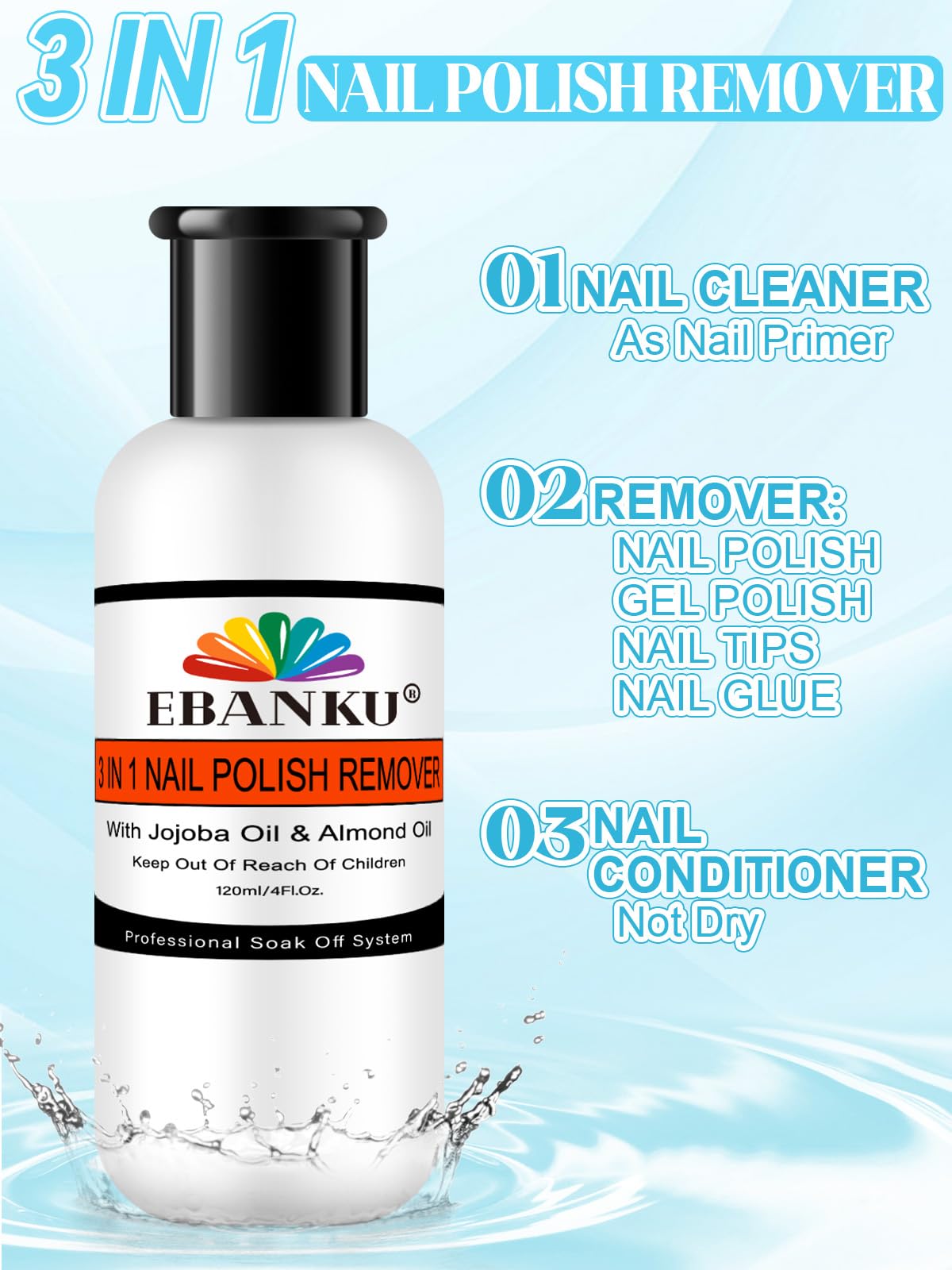 EBANKU Nail Polish Remover Kit, 120ML Professional Soak off Gel Remover with 50pcs Nail Foil and Tools for Nail Moisturizing & C