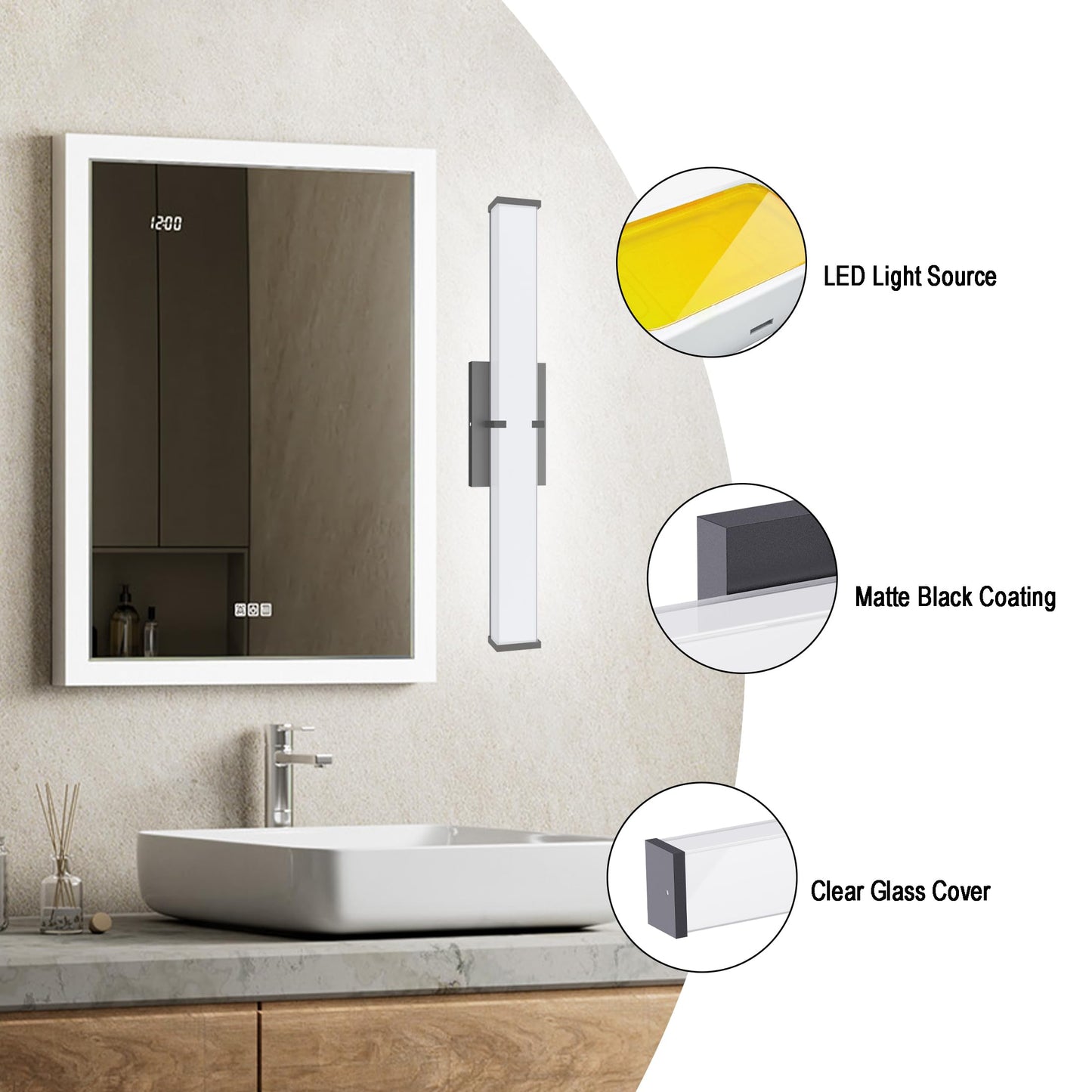 Bathroom Lighting Fixtures Over Mirror: 16-Inch Modern Bathroom Vanity Light Etl Certified - Black Led Vanity Light Bar With Elegant Clear Shade - Wall Light Fixtures 5000K Cool White Dimmable  1 Pack