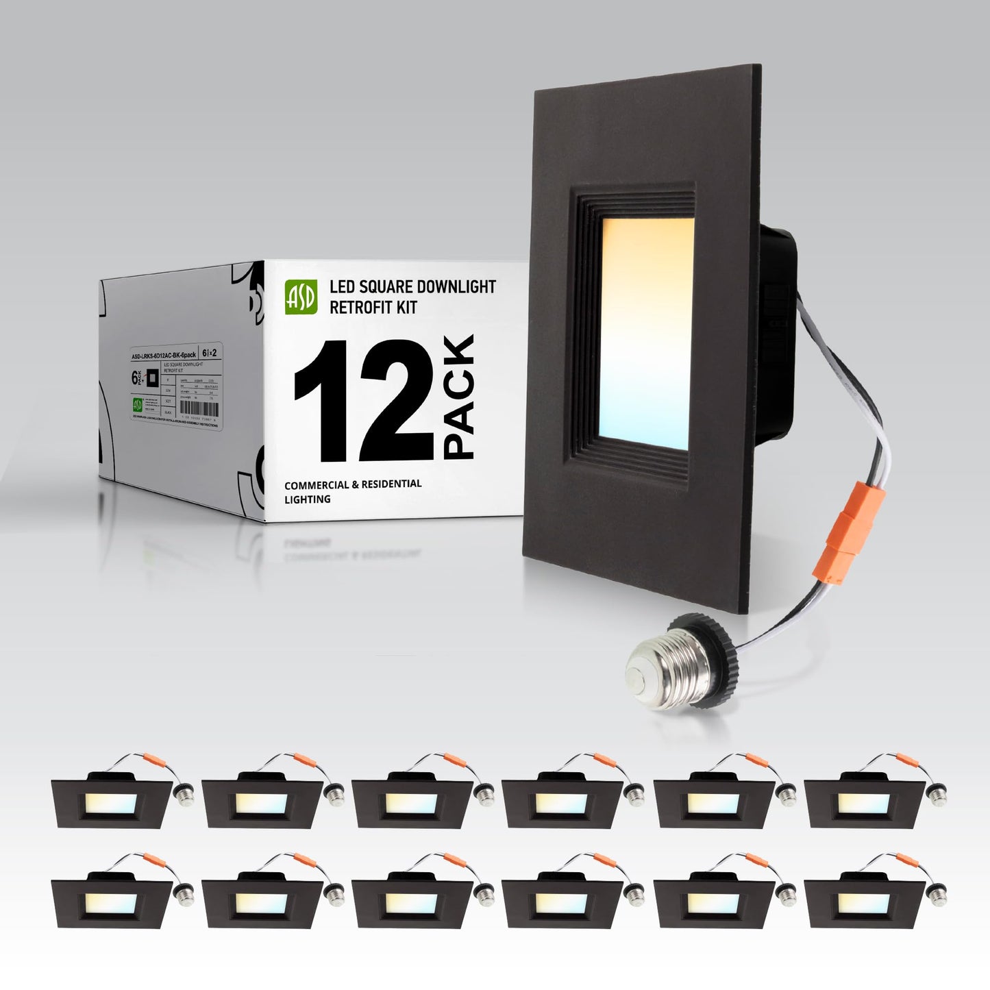 ASD Bronze 6 Inch Retrofit LED Square Recessed Lighting - 12W 1023LM 2700/3000/3500/4000/5000K Selectable Dimmable LED Downlight